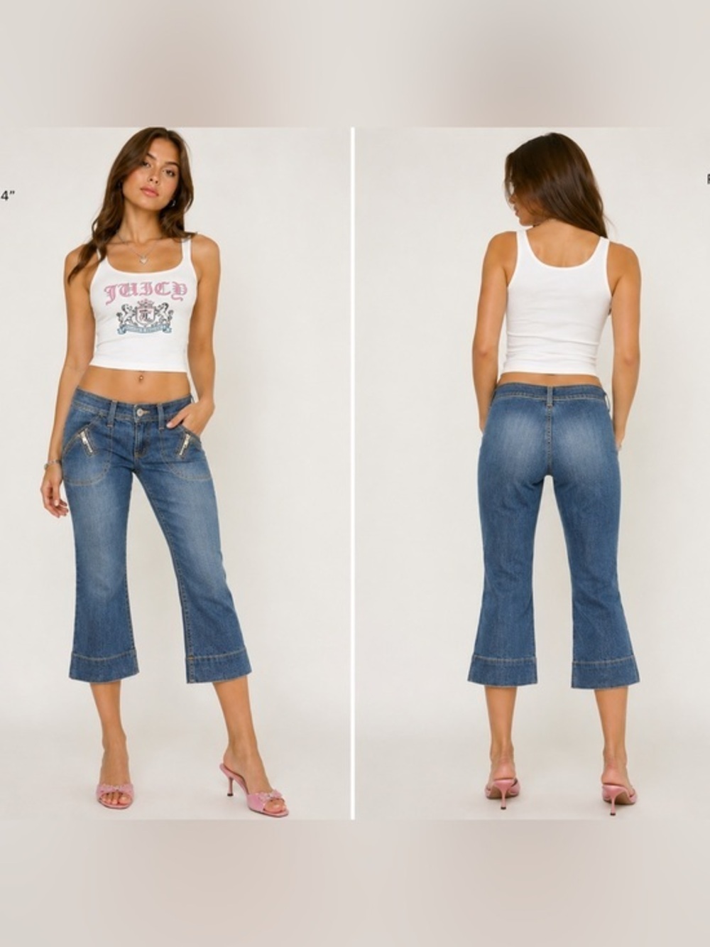 Y2K Juicy Couture Made in USA Zip Pocket Capri Jeans Size 26 No Back Pockets